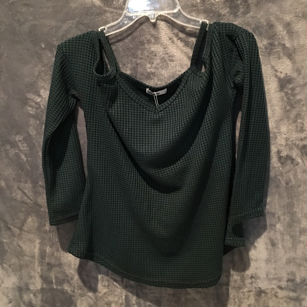 Green open shoulder top